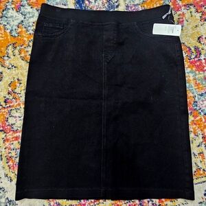NYDJ Elastic Waist, Knee Length Black Denim Skirt